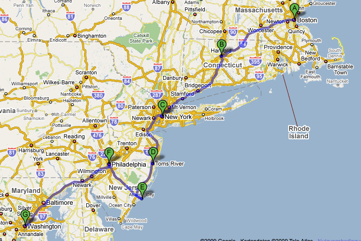 Route: Boston to Washington